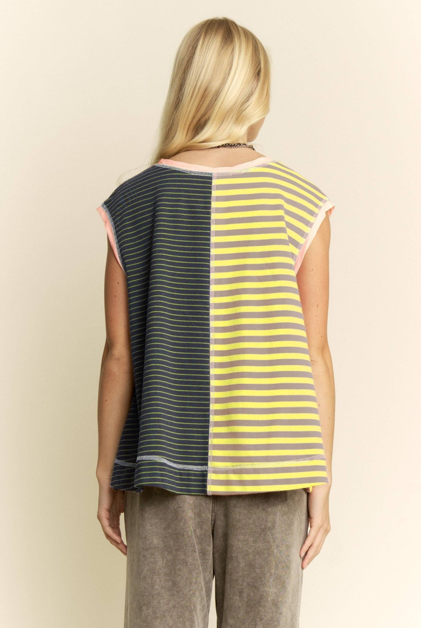 Mixed-Stripe Colorblock Sleeveless Pocket Top - Deadwood South Boutique & Company LLC
