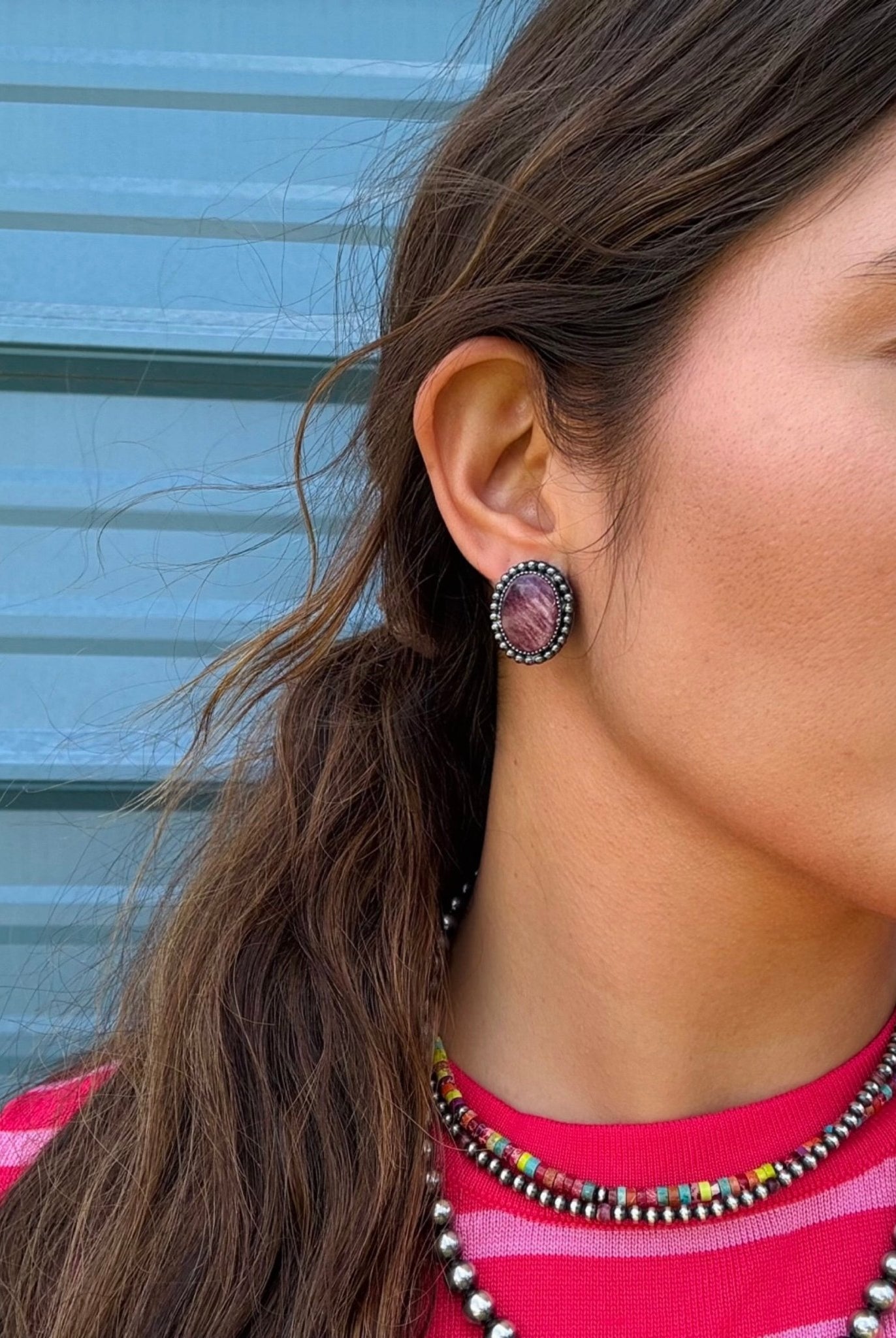 MJ Purple Spiny Oyster Oval Stud Earrings - Deadwood South Boutique & Company LLC