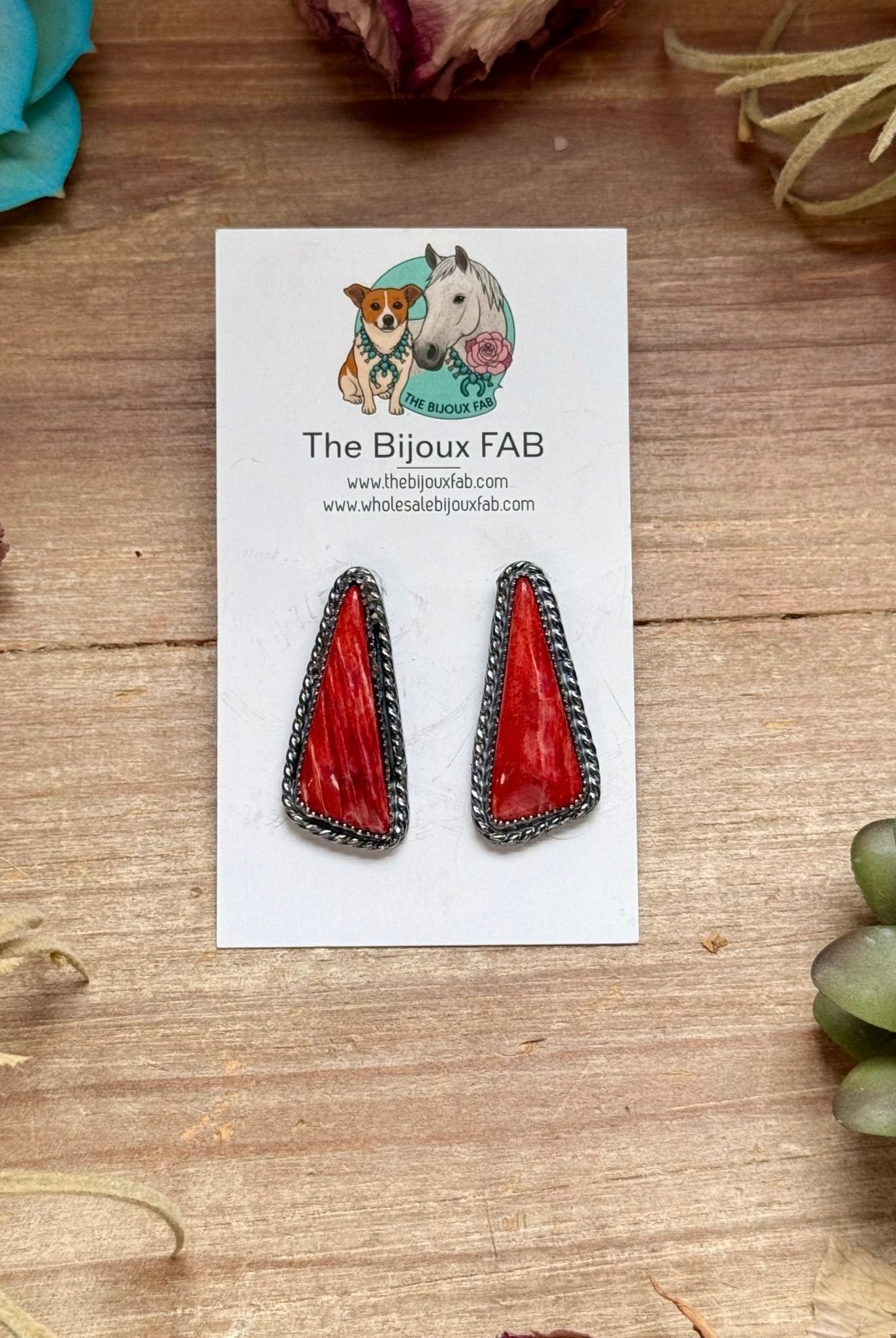 MJ Red Spiny Oyster Triangle Earrings - Deadwood South Boutique & Company LLC