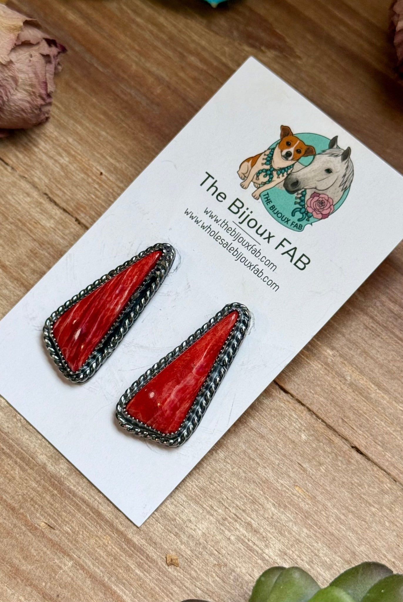 MJ Red Spiny Oyster Triangle Earrings - Deadwood South Boutique & Company LLC