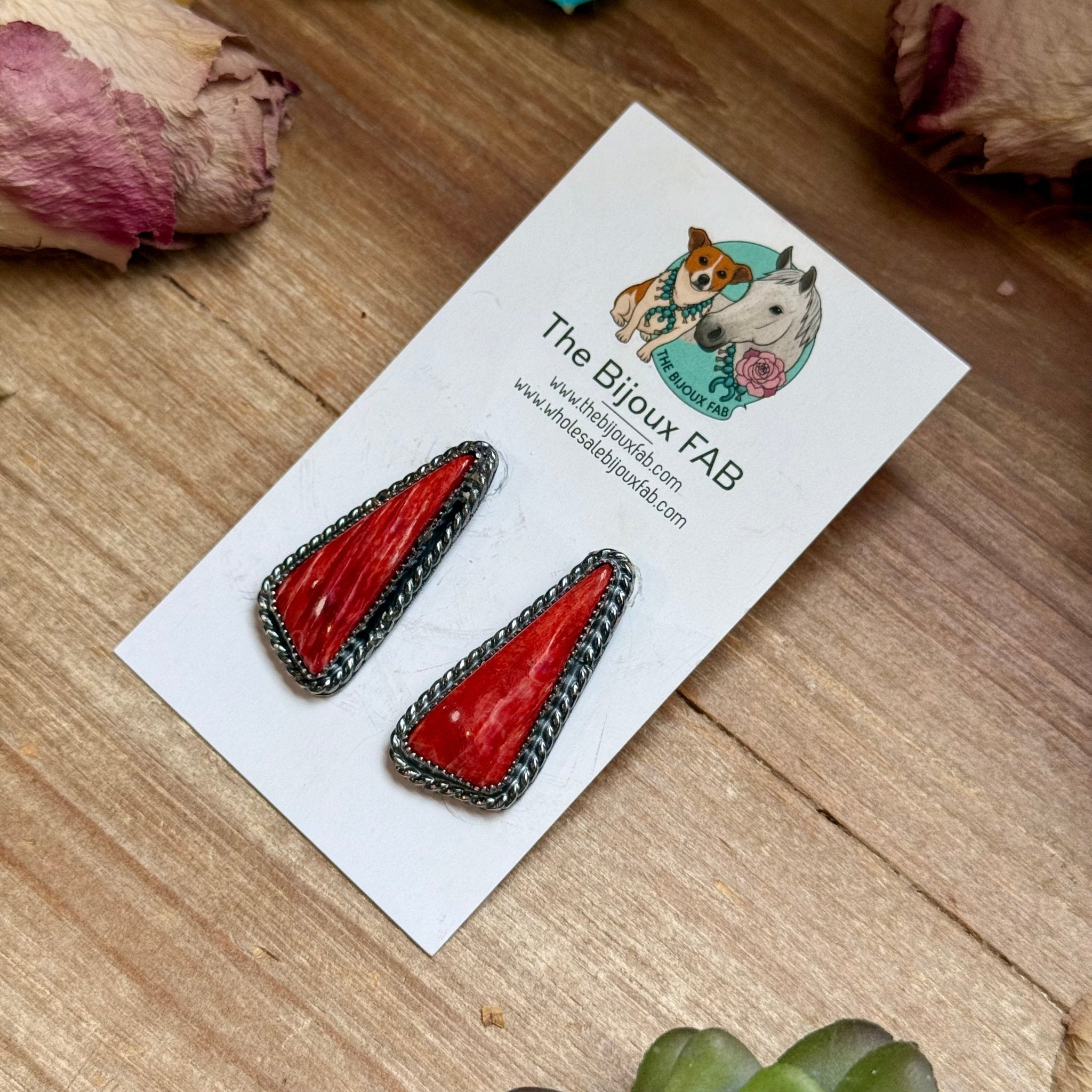 MJ Red Spiny Oyster Triangle Earrings - Deadwood South Boutique & Company LLC