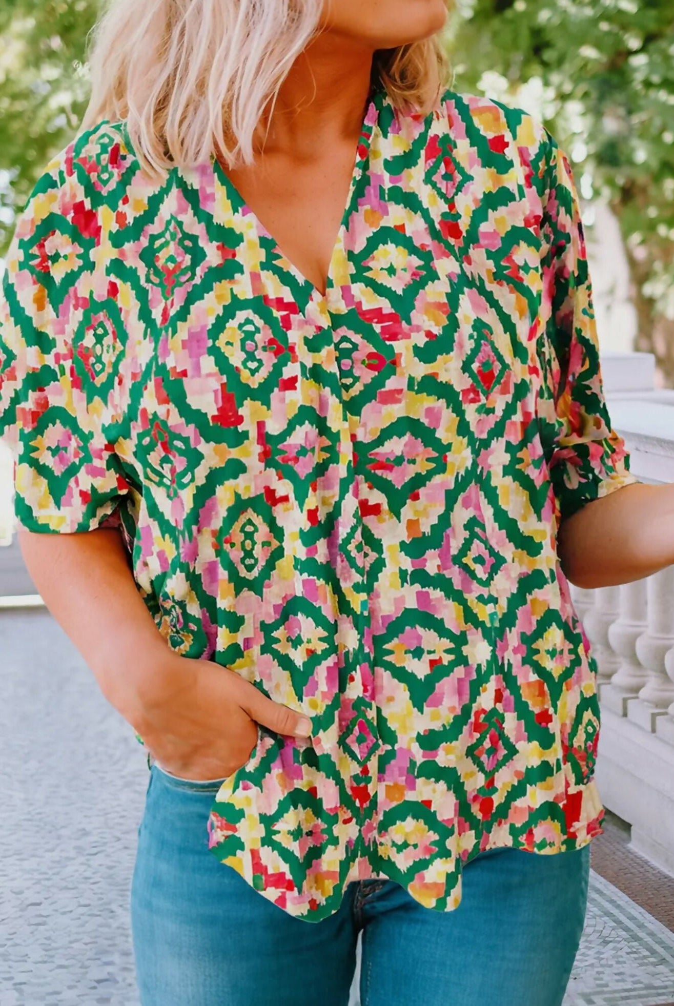 Molly Abstracr V - Neck Top - Deadwood South Boutique & Company LLC