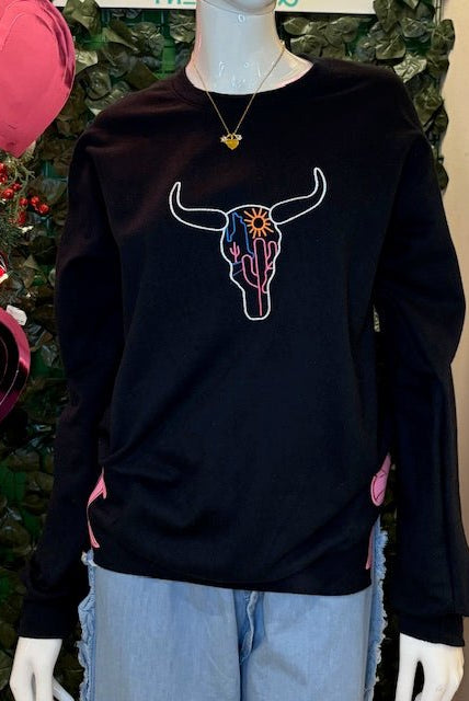 Neon Skull Embroidered Crewneck Sweatshirt - Deadwood South Boutique & Company LLC