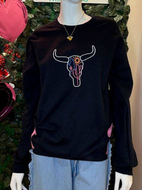 Neon Skull Embroidered Crewneck Sweatshirt - Deadwood South Boutique & Company LLC