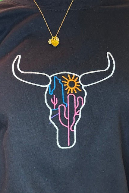 Neon Skull Embroidered Crewneck Sweatshirt - Deadwood South Boutique & Company LLC