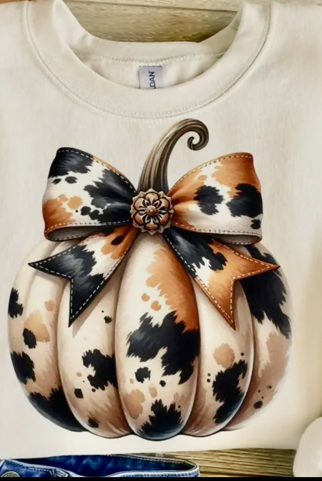Cowhide Pumpkin Sweatshirt-Tops & Tees-Vintage Cowgirl-Deadwood South Boutique, Women's Fashion Boutique in Henderson, TX