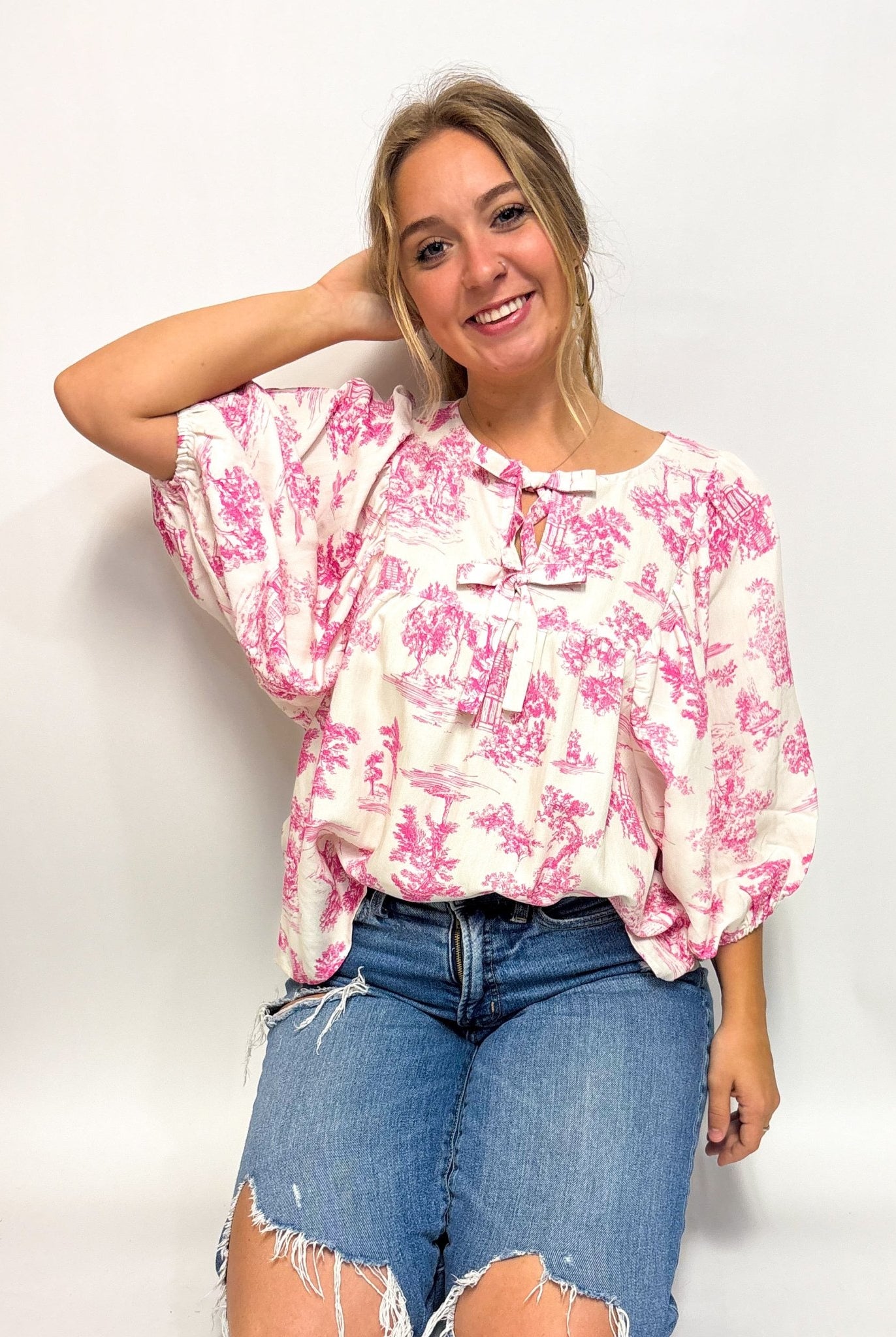 Paxton Pink Tie Front Top - Deadwood South Boutique & Company LLC
