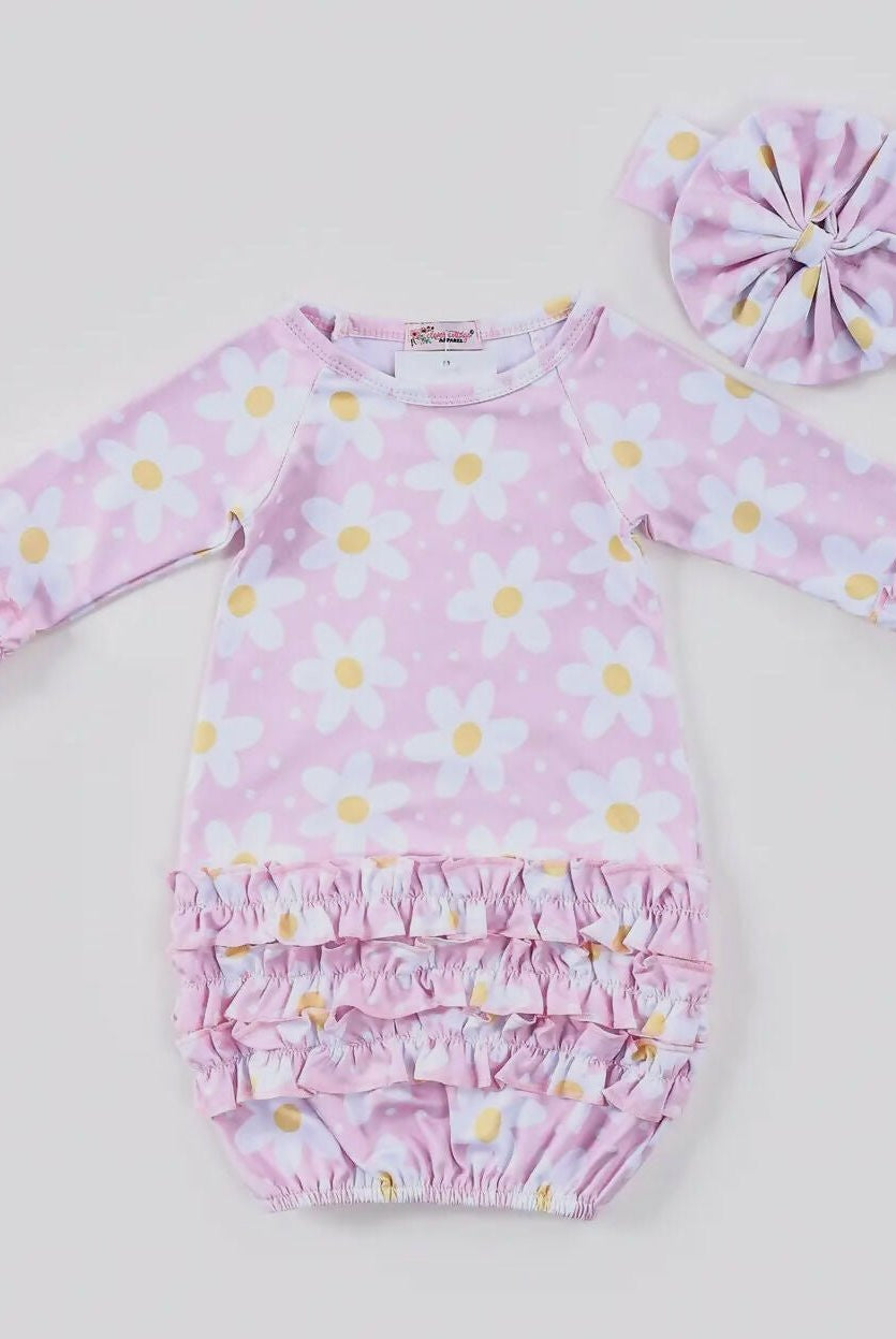 Pink Bows Newborn Gown w/bow - Deadwood South Boutique & Company LLC