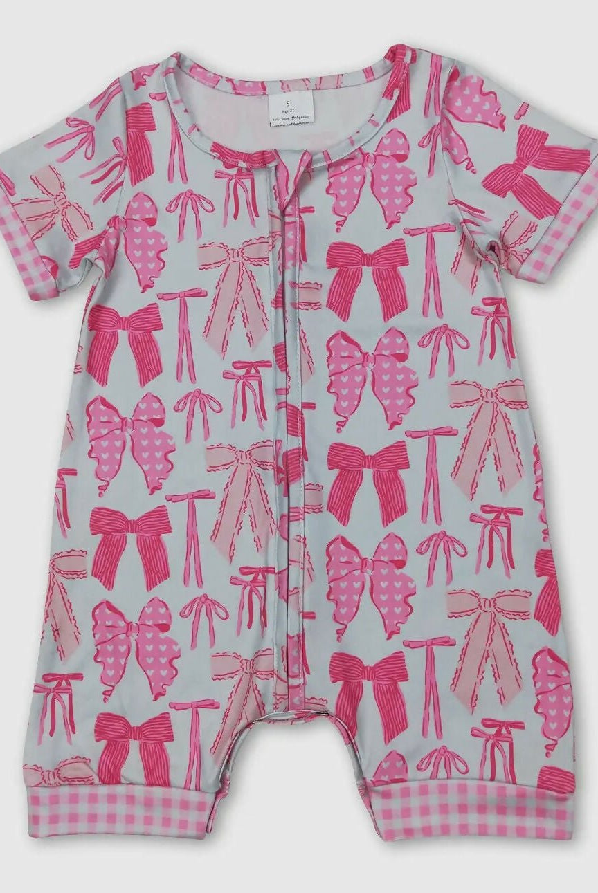 Pink Bows Romper w/zipper - Deadwood South Boutique & Company LLC