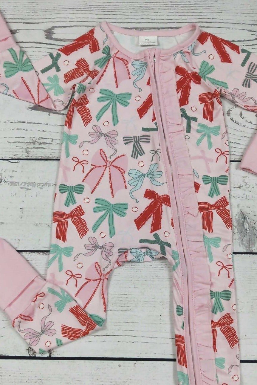Pink Christmas Multi Color Bows Zip Sleeper - Deadwood South Boutique & Company LLC