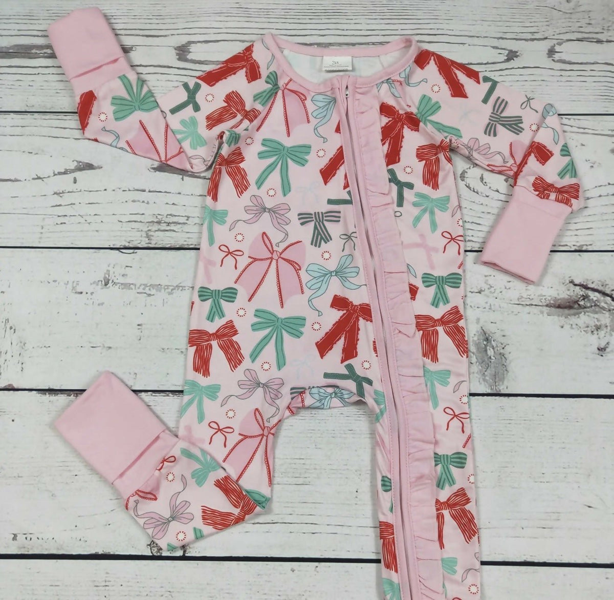 Pink Christmas Multi Color Bows Zip Sleeper - Deadwood South Boutique & Company LLC