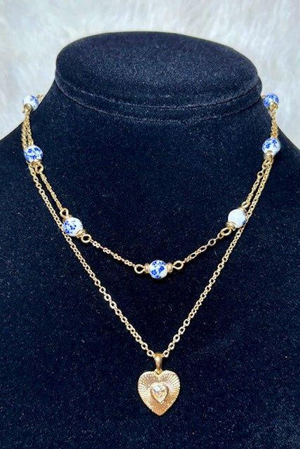 Porcelain Bead & Heart Pendant Layered Necklace - Deadwood South Boutique & Company LLC