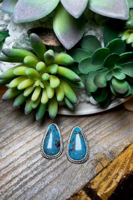Raleigh Sterling Silver & Kingman Turquoise Teardrop Earring - Deadwood South Boutique & Company LLC
