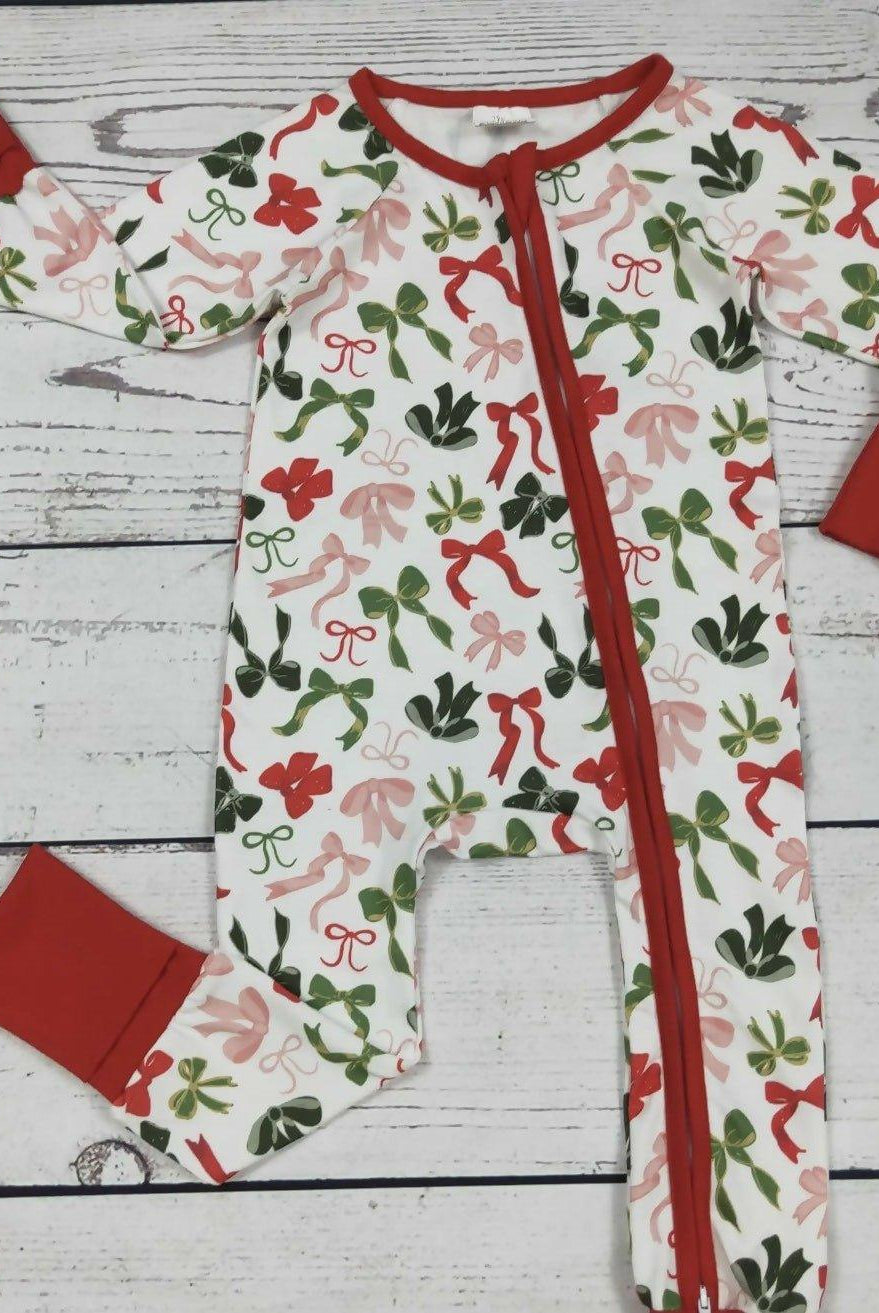 Red Christmas Multi Color Bows Zip Sleeper - Deadwood South Boutique & Company LLC