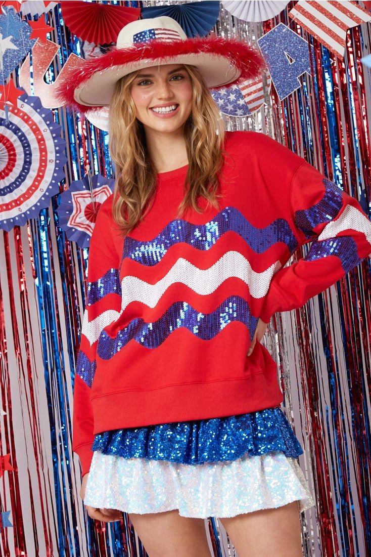 Red, White, & Blue Sequin Sweatshirt - Deadwood South Boutique & Company LLC