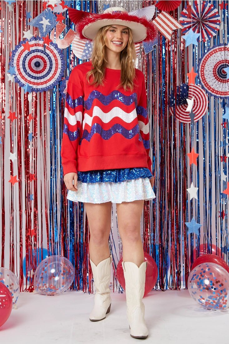 Red, White, & Blue Sequin Sweatshirt - Deadwood South Boutique & Company LLC