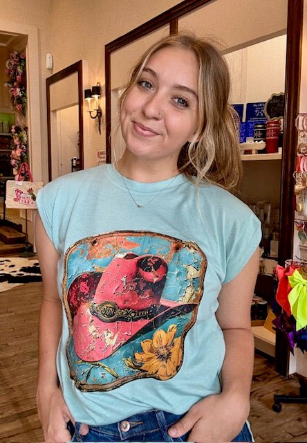 Retro Cowgirl Hat Graphic Tank - Deadwood South Boutique & Company LLC