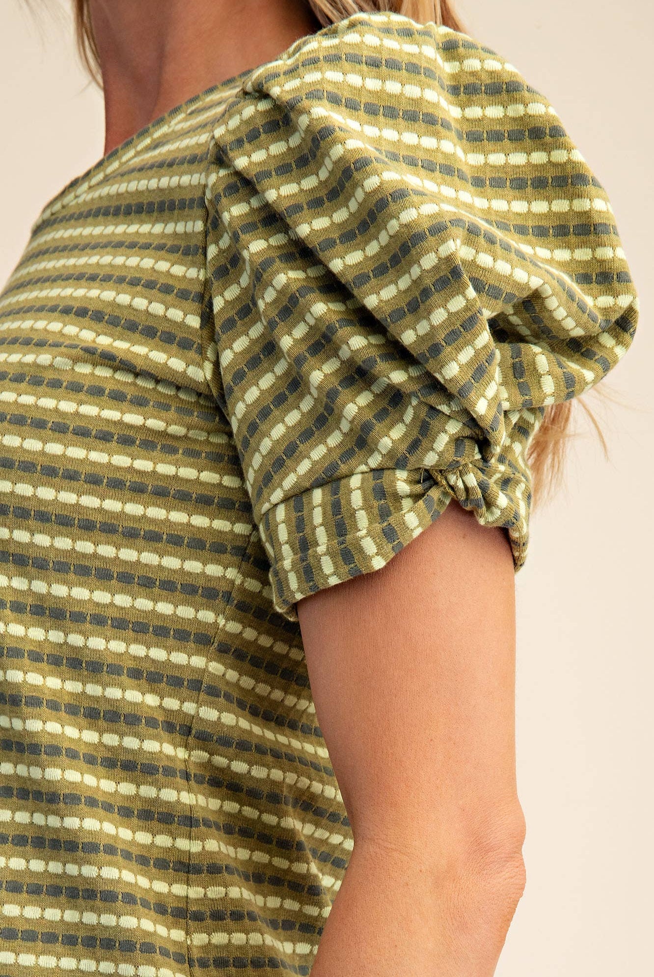 Round Neck Puff Sleeve Stripe Top - Deadwood South Boutique & Company LLC