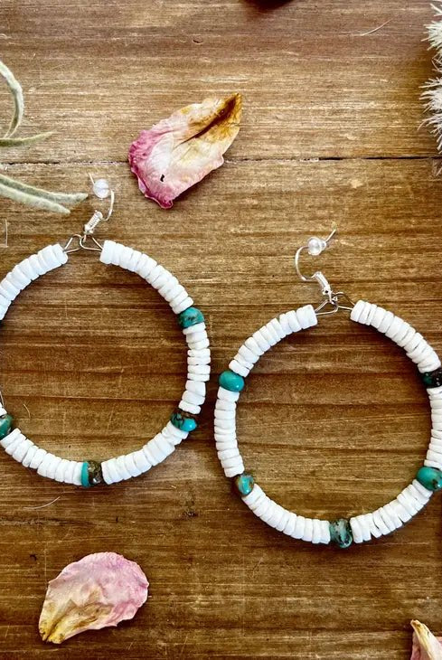 Shell Hoop and Turquoise Earrings - Deadwood South Boutique & Company LLC