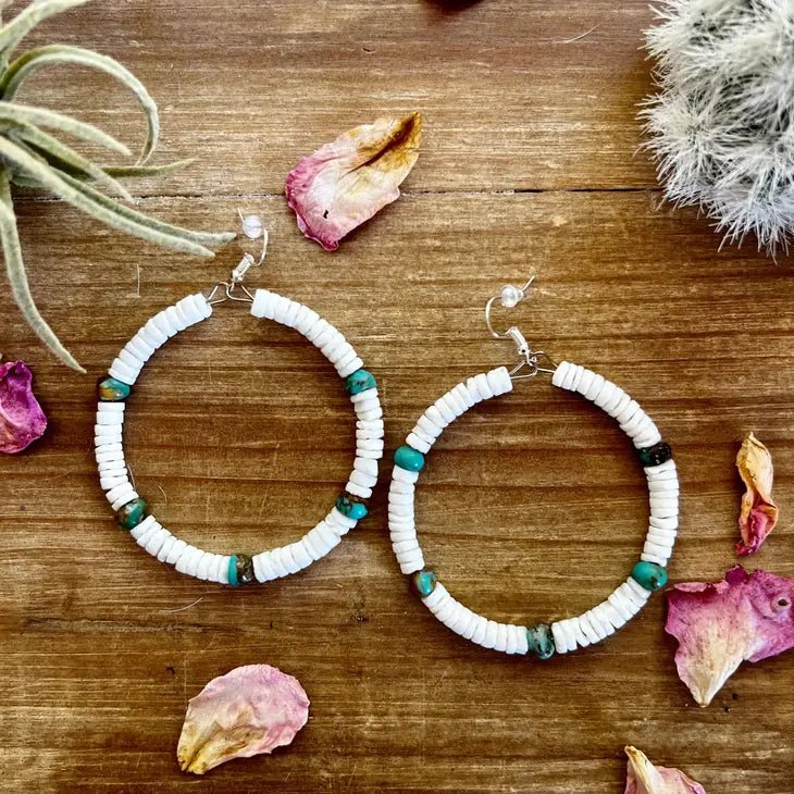 Shell Hoop and Turquoise Earrings - Deadwood South Boutique & Company LLC