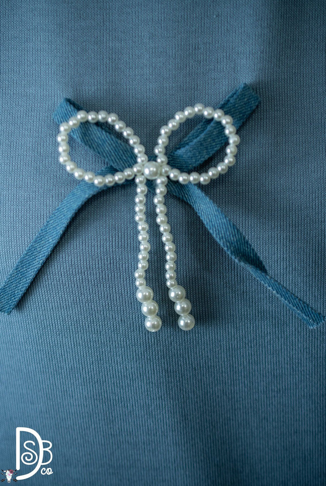Short Sleeve Knit Top with Pearl & Denim Bows - Deadwood South Boutique & Company LLC