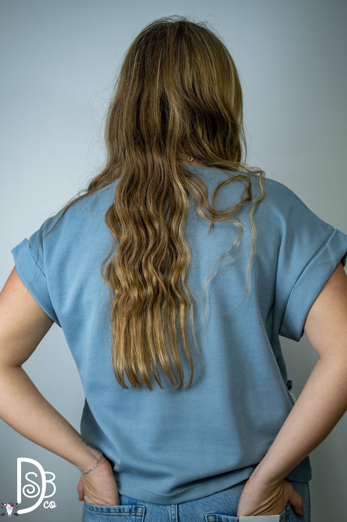 Short Sleeve Knit Top with Pearl & Denim Bows - Deadwood South Boutique & Company LLC
