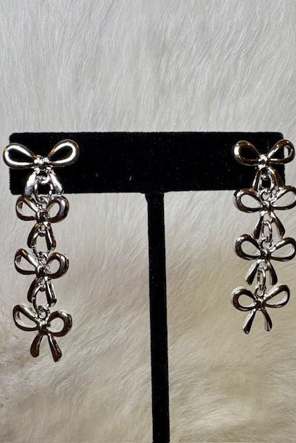 Silver Bow Stack Dangle Earrings - Deadwood South Boutique & Company LLC