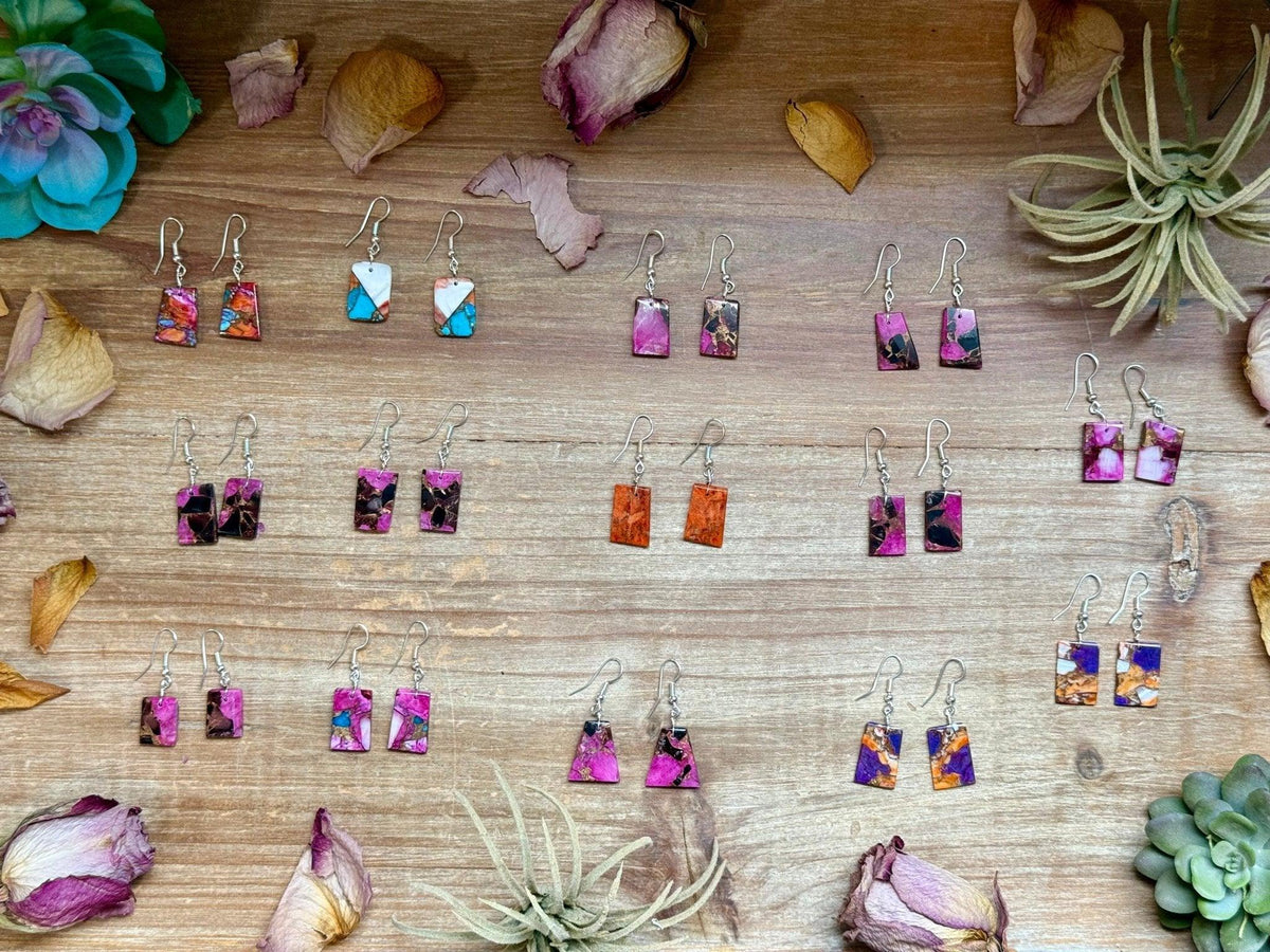 Slab Earrings – Lightweight Dangle – 1.5” – Made in USA – Multiple Stone Options - Deadwood South Boutique & Company LLC