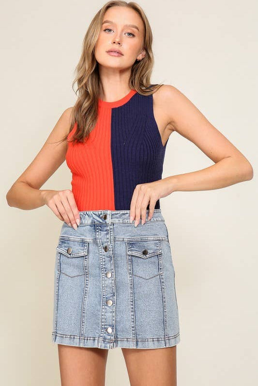 Sleeveless Color Block Contrast Ribbed Top - Deadwood South Boutique & Company LLC
