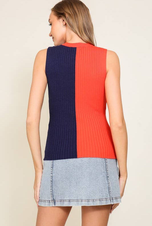 Sleeveless Color Block Contrast Ribbed Top - Deadwood South Boutique & Company LLC