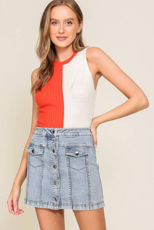 Sleeveless Color Block Contrast Ribbed Top - Deadwood South Boutique & Company LLC