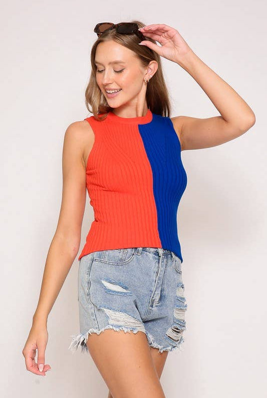 Sleeveless Color Block Contrast Ribbed Top - Deadwood South Boutique & Company LLC
