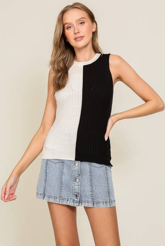 Sleeveless Color Block Contrast Ribbed Top - Deadwood South Boutique & Company LLC