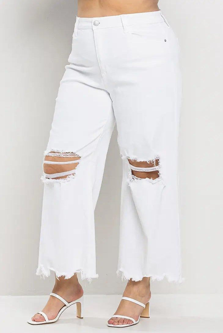 Sneak Peak High Rise Plus Crop White Jeans - Deadwood South Boutique & Company LLC