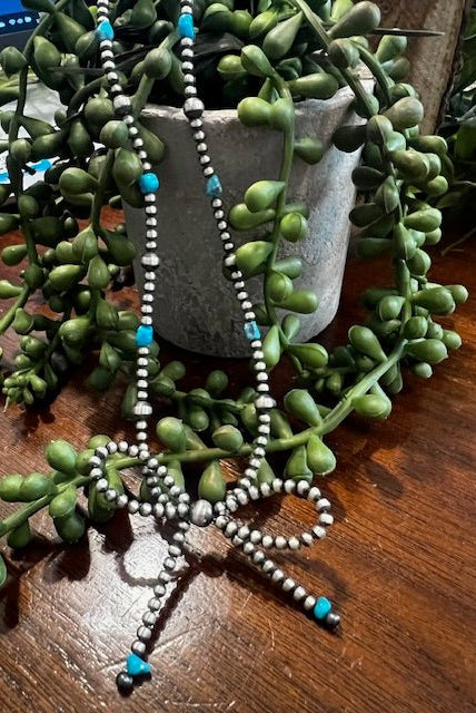 Sterling Silver 18" Petite Pearls Varied & Turquoise Bow Necklace - Deadwood South Boutique & Company LLC