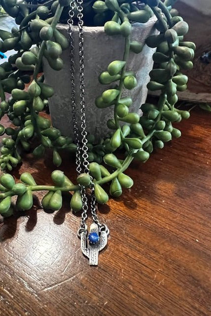Sterling Silver & Lapis Cactus Necklace - Deadwood South Boutique & Company LLC