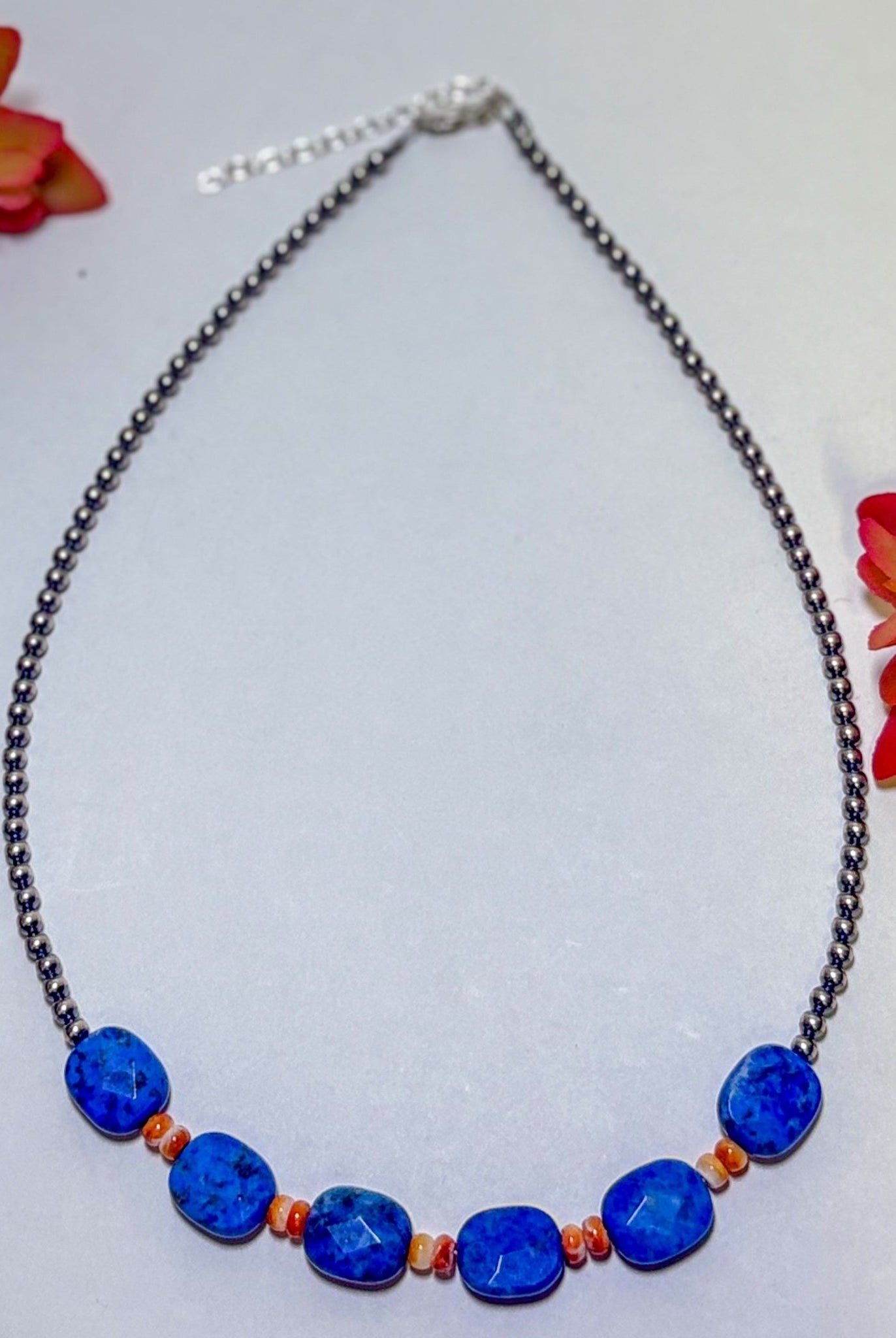 Sterling Silver & Spiny Oyster Choker with Lapis – Summer Necklace - Deadwood South Boutique & Company LLC