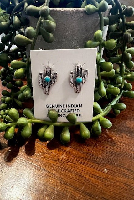 Sterling Silver & Turquoise Cactus Earrings - Deadwood South Boutique & Company LLC