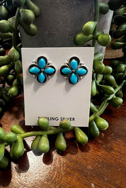 Sterling Silver & Turquoise Flower Earrings - Deadwood South Boutique & Company LLC