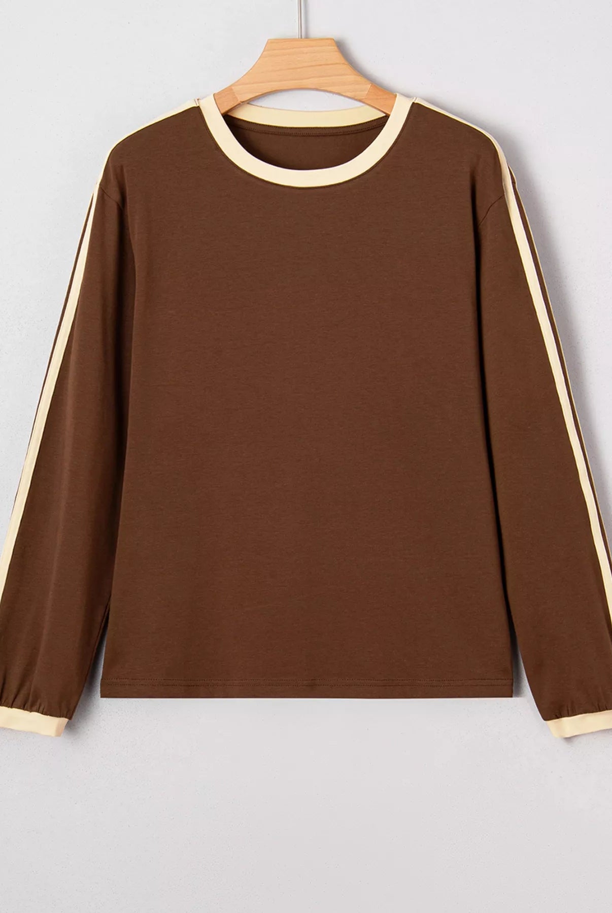 Striped Accent Contrast Crew Neck Long Sleeve T Shirt - Deadwood South Boutique & Company LLC