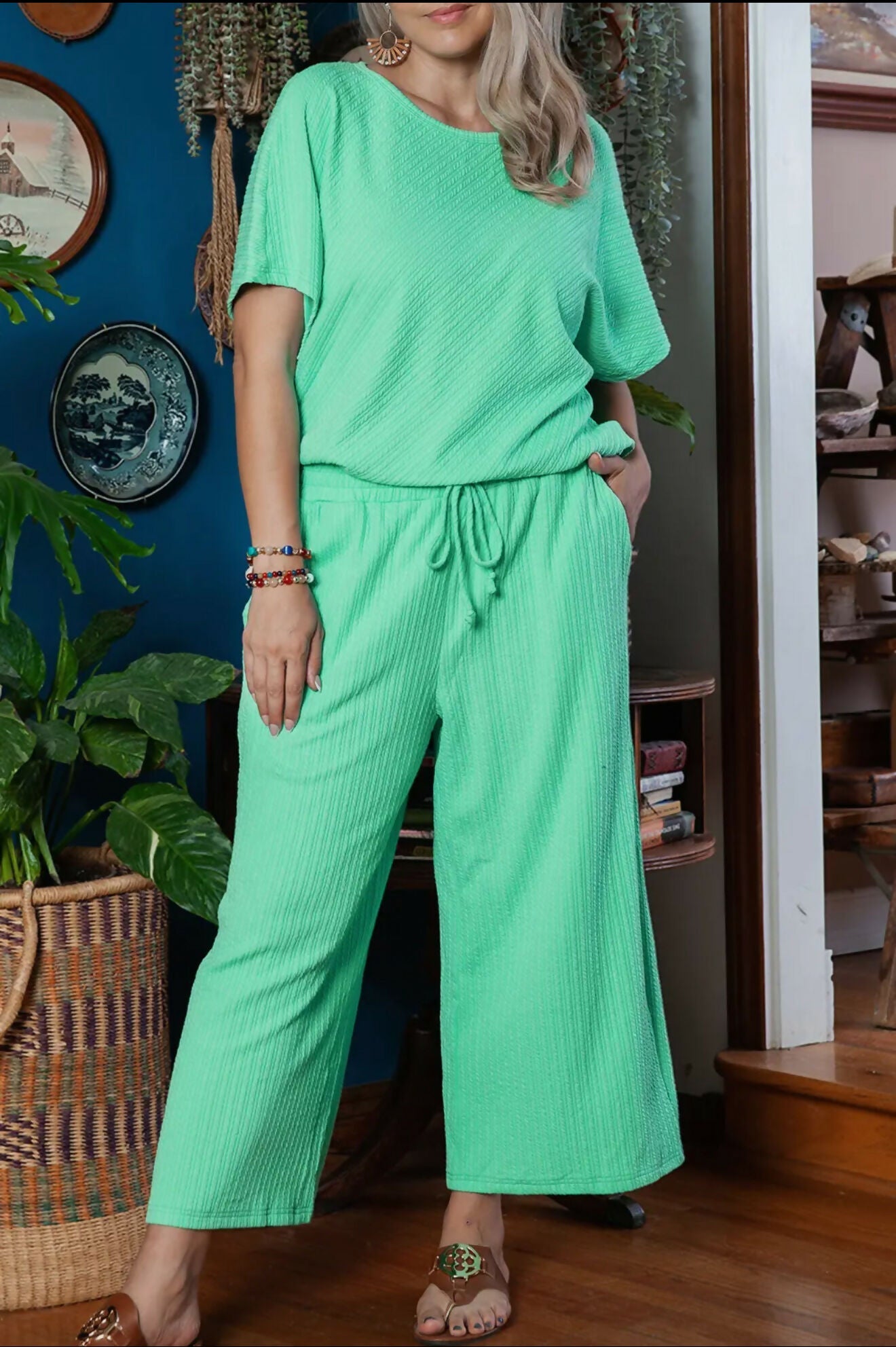 Summer Wild Textured Pants Set - Deadwood South Boutique & Company LLC