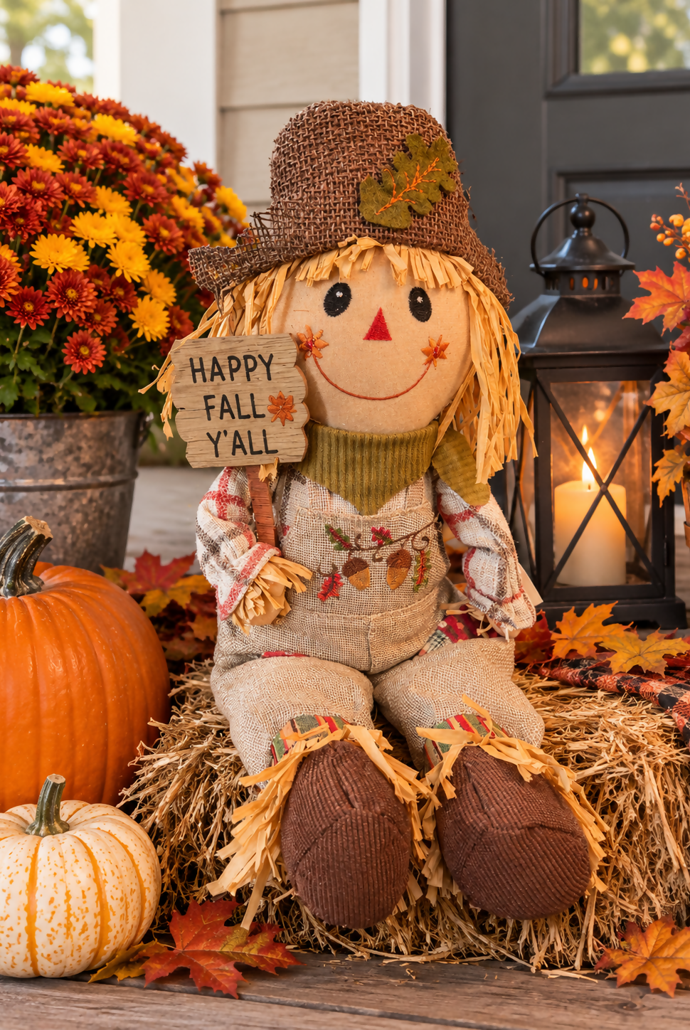 Tan fall scarecrow - Deadwood South Boutique & Company LLC