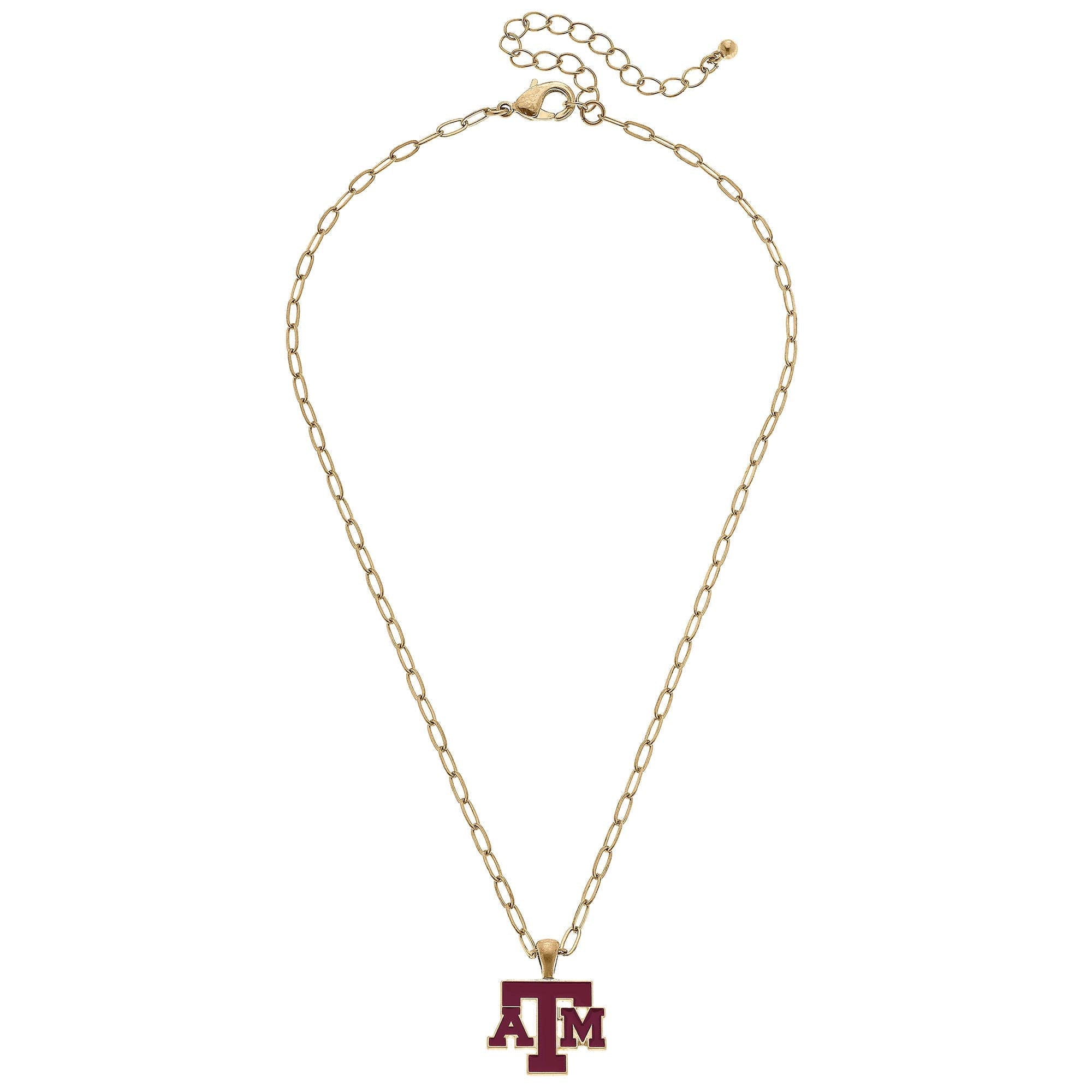 Texas A&M Aggies Enamel Pendant Necklace in Shiny Gold - Deadwood South Boutique & Company LLC