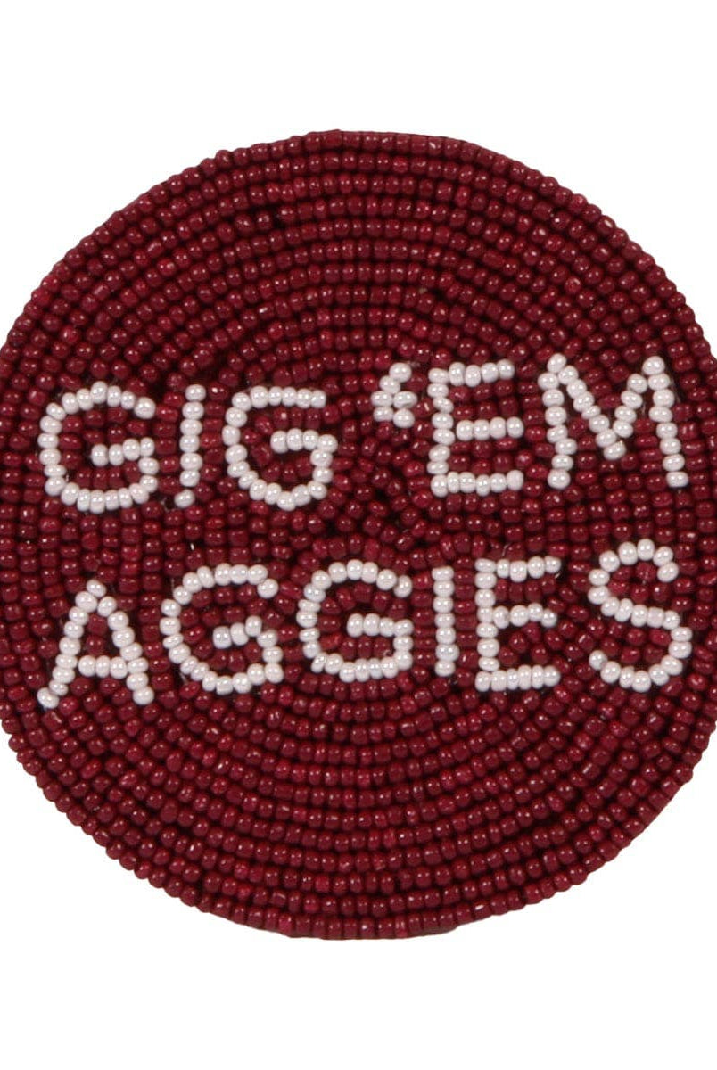 Texas A&M Gig 'em Beaded Button in Maroon and White by Desden - Deadwood South Boutique & Company LLC
