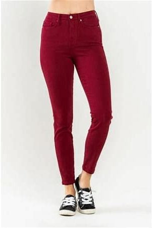 Judy Blue High Rise Wine Tummy Control Skinny Jeans-Jeans-Deadwood South Boutique & Company-Deadwood South Boutique, Women's Fashion Boutique in Henderson, TX