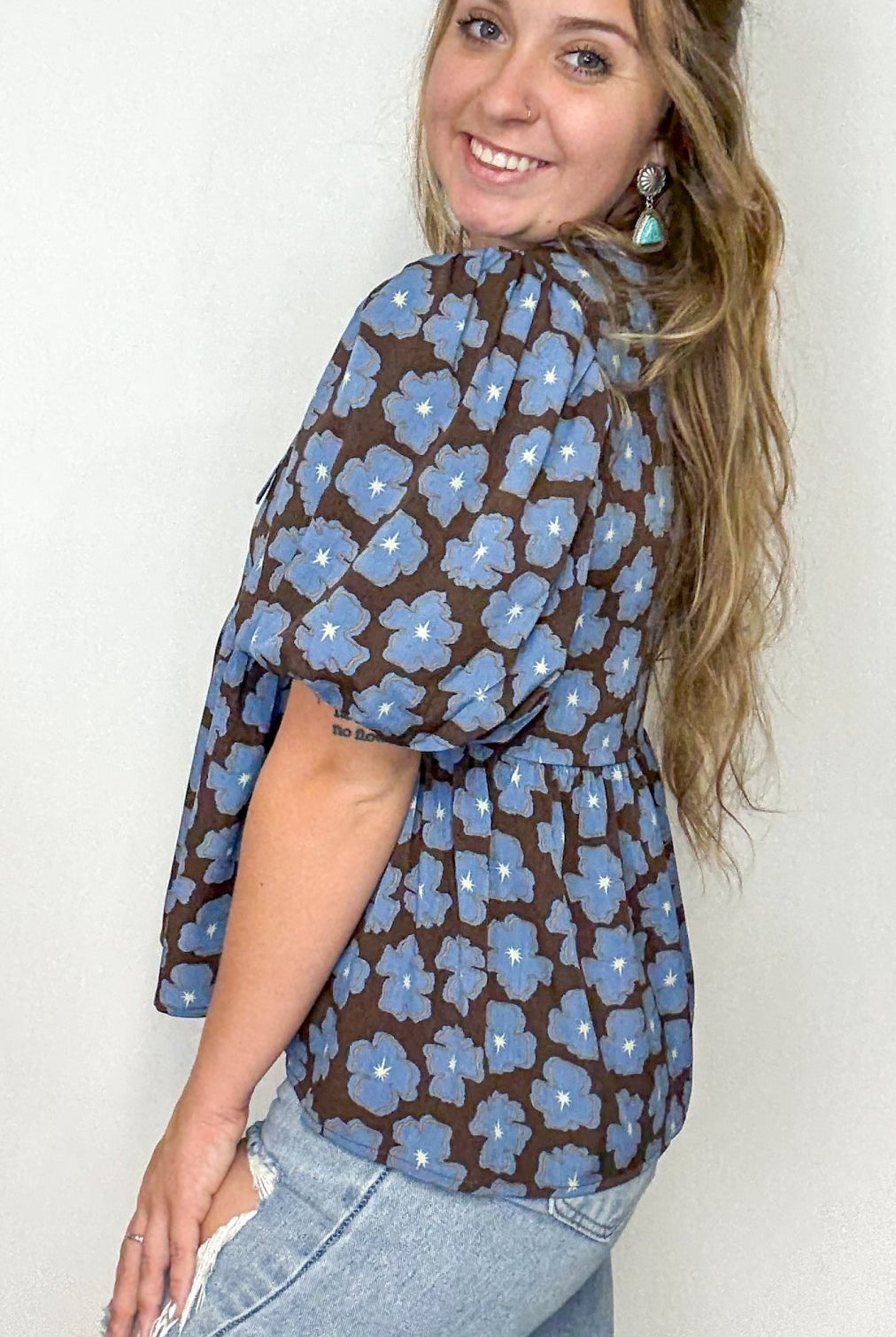 The Blue Floral Baby Doll Top - Deadwood South Boutique & Company LLC