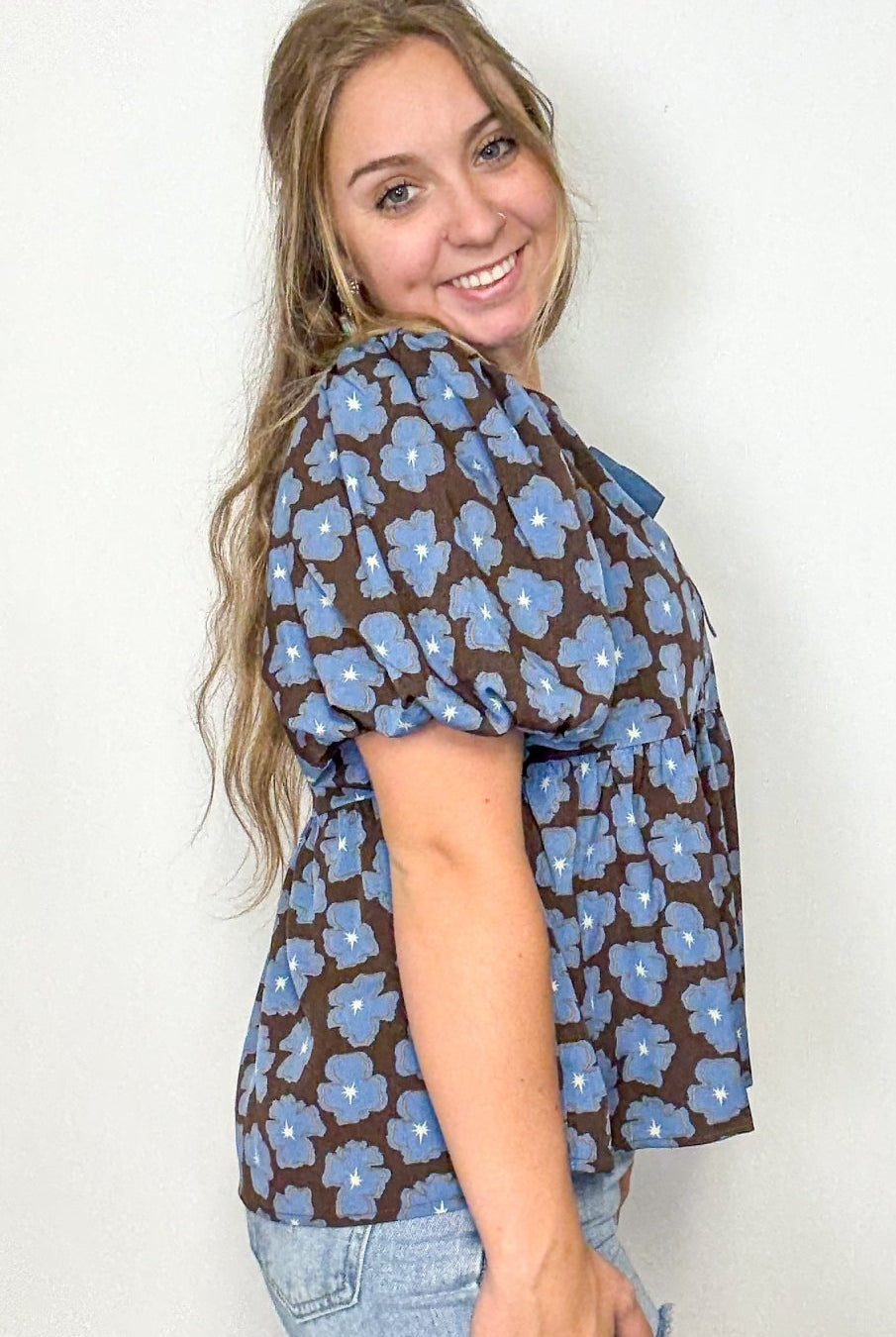 The Blue Floral Baby Doll Top - Deadwood South Boutique & Company LLC