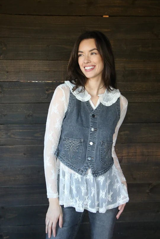The Collar Lace Mesh Top - Deadwood South Boutique & Company LLC