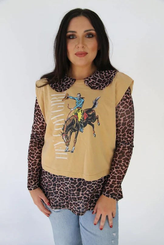 The Collar Leopard Mesh Top - Deadwood South Boutique & Company LLC