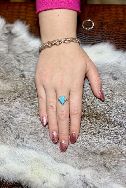 The Dainty Turquoise & Sterling Silver Teardrop Ring - Deadwood South Boutique & Company LLC